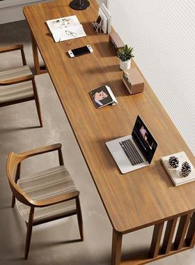 复实木书桌双人长ERY条桌家用式美古转角学习桌简脑约台式办公电