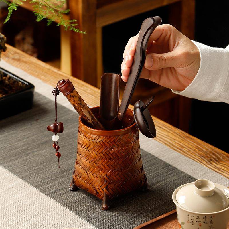 ZQ手工竹六君子茶筒复大漆收纳古筒笔筒茶则F768SJTS茶针茶夹茶道