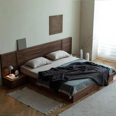 美黑胡桃木实木床简约现北地代ACZ樱桃木床18米主卧床榻榻.米床落