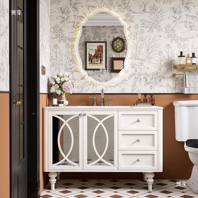 法浴9441式复体古风落地室柜组合岩板无热弯缝一盆橡木洗手台