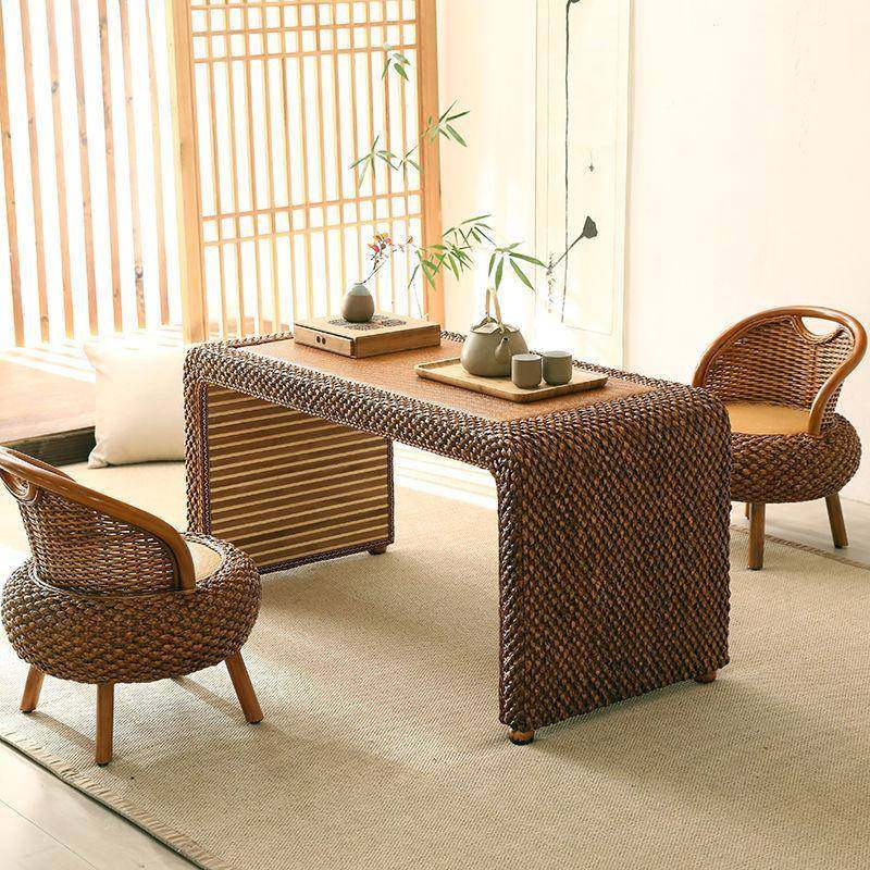 日榻式小藤编阳台桌PDD50676椅闲榻米茶几加高桌子休茶桌简约茶台