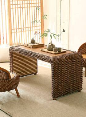 日榻式小藤编阳台桌PDD50676椅闲榻米茶几加高桌子休茶桌简约茶台