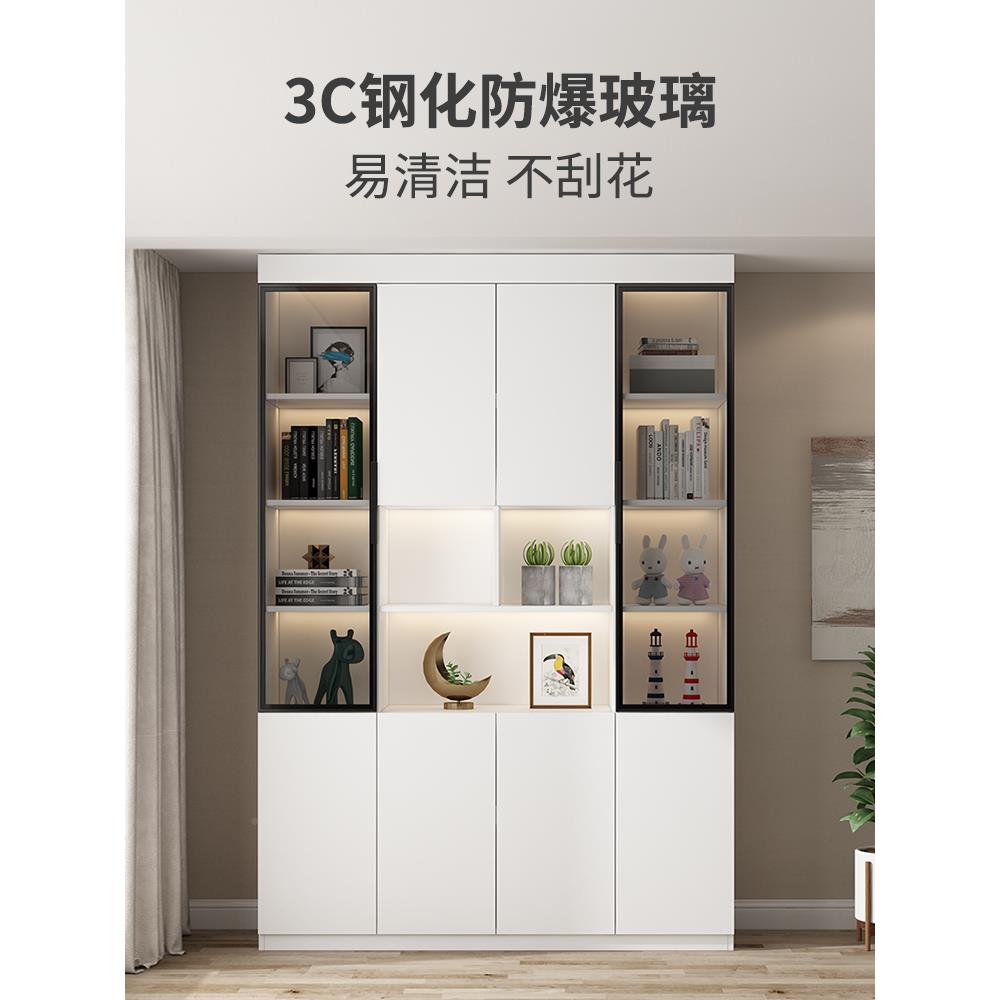 实书柜书架一体组F775JHJ6合带玻璃门定家制储物柜用木墙落地展示