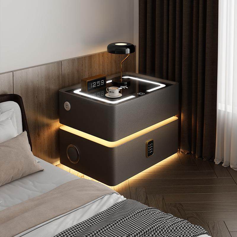 免安装实柜木收智能床AGY头轻家用床边柜子无奢线充电密码锁卧室