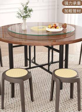 实木折叠餐桌1人105人家用饭店大BNL圆桌桌带盘食转堂餐馆圆面板