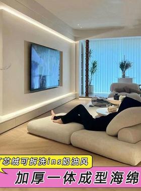 懒人发麻17136薯沙豆腐块沙发床小户型卧沙室榻榻单米客厅人布艺