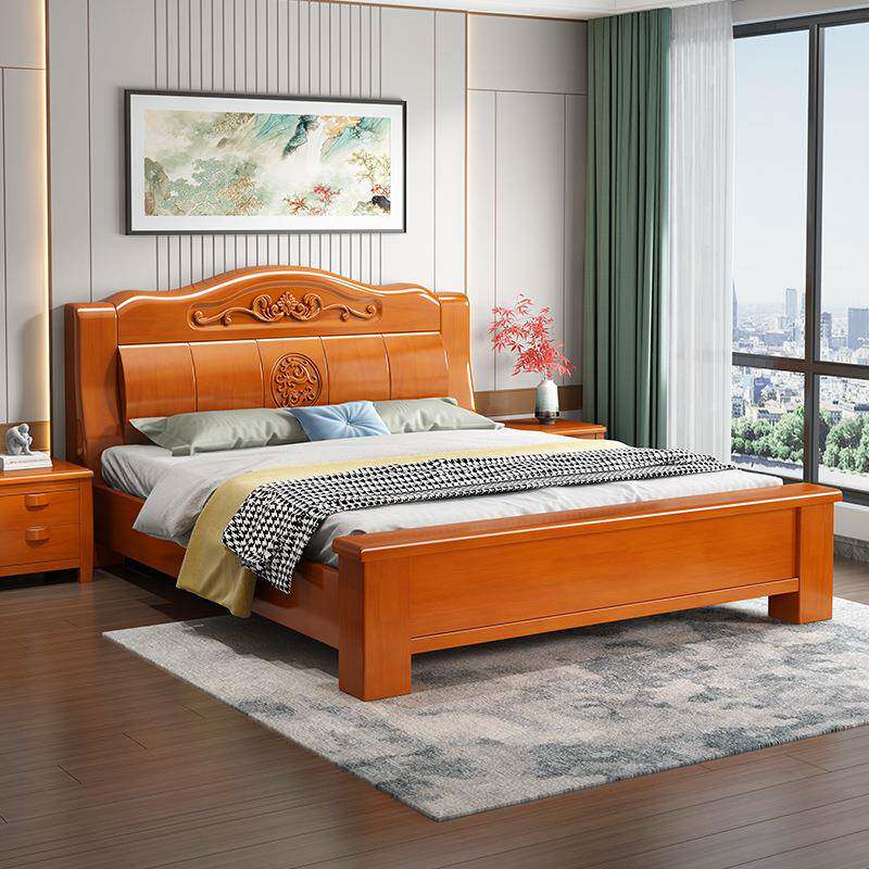 中式实床代床主卧室1.8米大1.5m双人现67384简约橡胶木木高箱储物