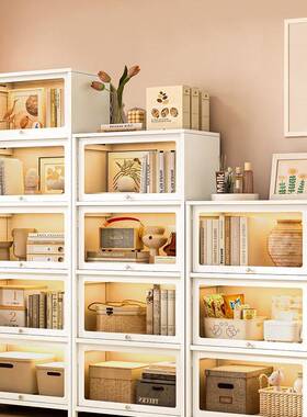 钢制书柜子带玻璃门童书架家用客厅储物柜儿防F9756SS8尘示展柜铁