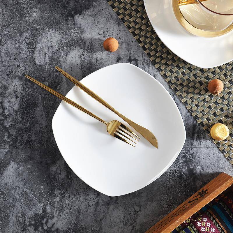 纯白盘盘10装骨瓷无品牌/只盘家用菜盘陶瓷碟子早餐盘子四方形牛