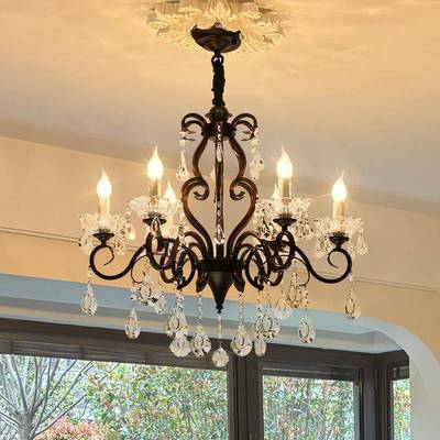 式法式设计师意乡SCO餐厅吊灯美式创村轻奢吧台欧客厅黑色水晶大