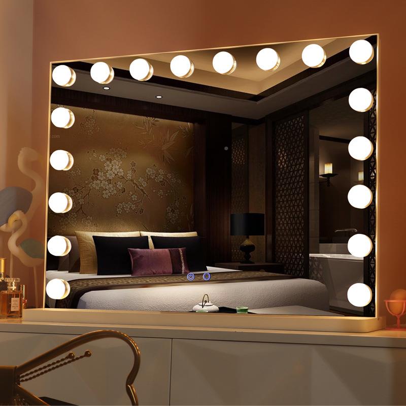 化led妆跨境浴室梳光妆台带灯梳妆镜子桌面CKU补三色镜好莱坞化妆