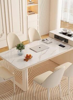 172奶油伸缩岛台岩板茶桌餐桌一简体餐桌椅轻奢合代约家用现小组