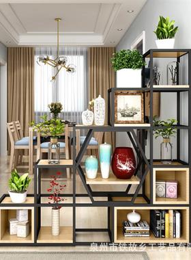 简约现代客铁艺置物架落厅地格家用实木收ZEC纳子架餐厅断隔架子