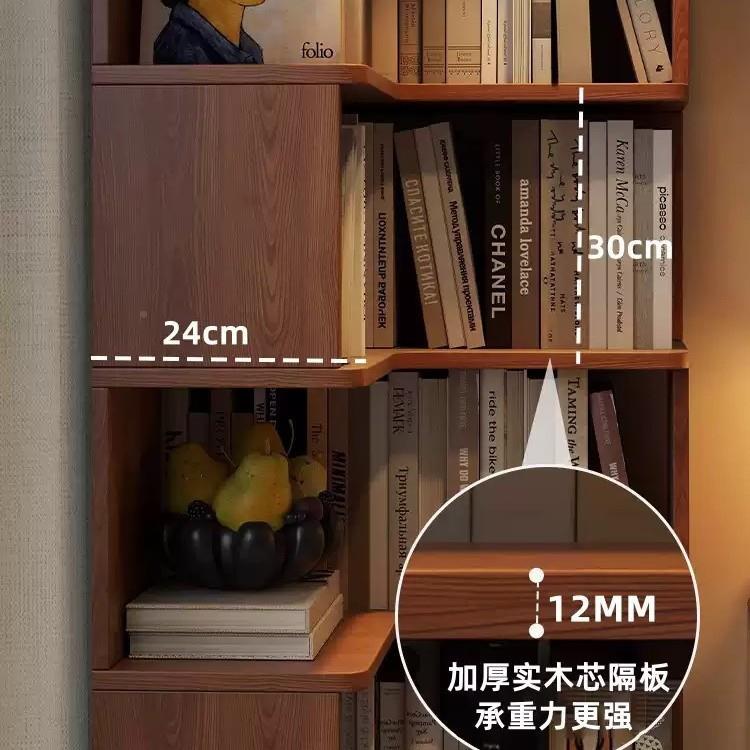 角书架落地置物架拐书转储YLU物柜一体靠墙展角示架三角柜实木柜