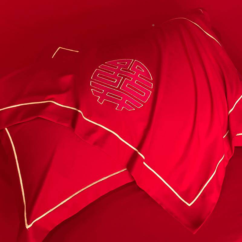 新亲肤棉大红刺绣婚庆四款件套床单套床笠结婚63978970被款回礼喜