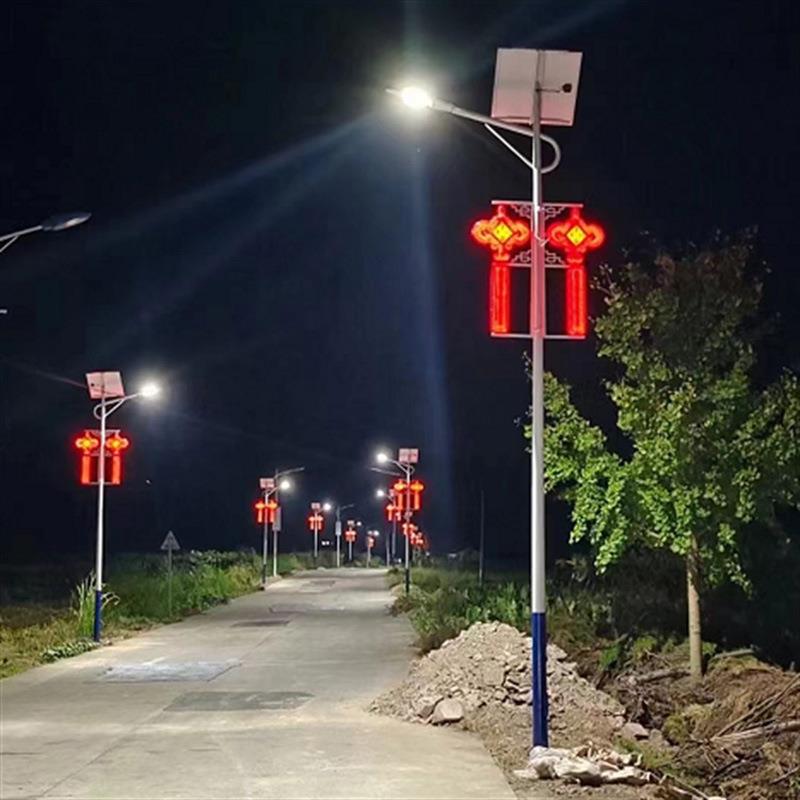 LED中国结太阳能路灯6米城市道路国庆春节日亮化发光旗帜灯笼装饰
