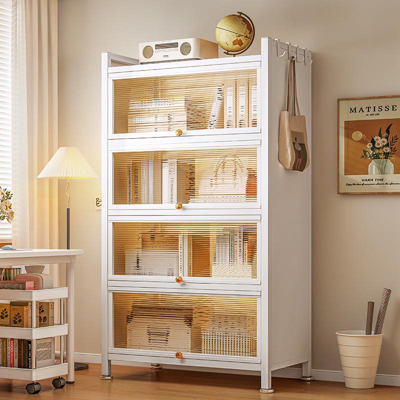 钢制防尘书架落地书柜带门置物柜家用铁置物架翻盖收纳柜子储物柜