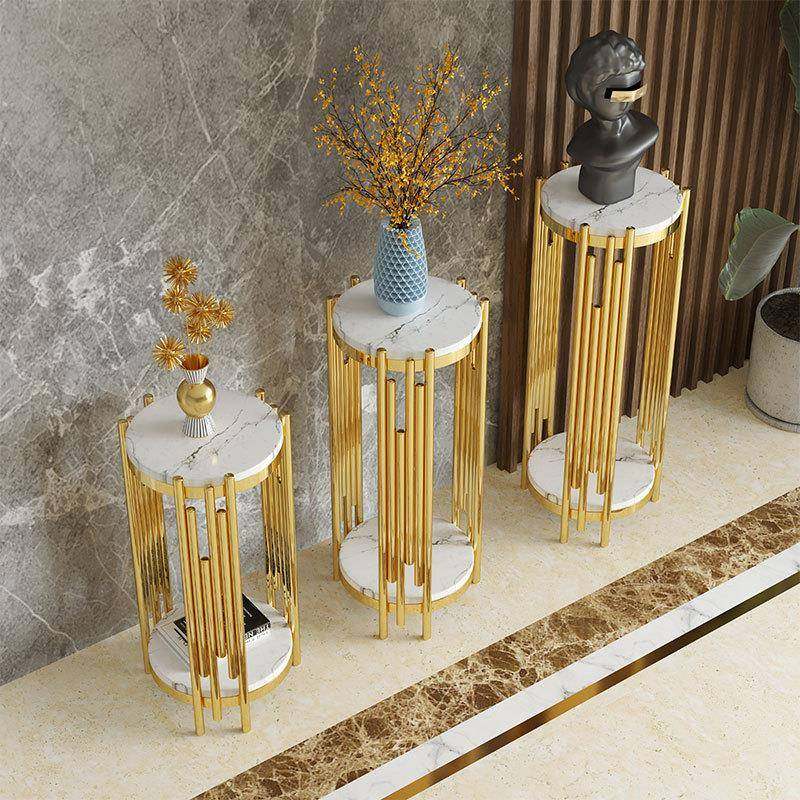 轻奢落地式花架子不锈钢电镀工艺角几摆件客厅室内大理石简约边柜,金属材料及制品,金属加工件/五金加工件,淘宝优惠券,粉丝福利购,淘宝优惠卷