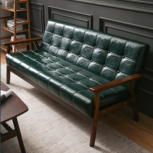 北欧简约现代复古小户型双人三人沙发实木茶几组合出租房公寓皮艺