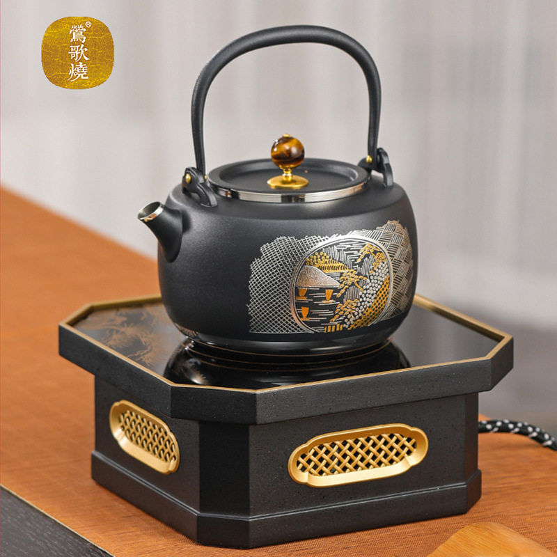 莺歌烧电陶炉煮茶器四方金工家用不挑壶静音煮茶炉配陶壶进口炉芯