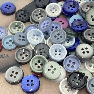 钮扣子把百搭POLO衫 圆形凹面细边闪粉四眼树脂纽扣衬衫 钮扣小扣子