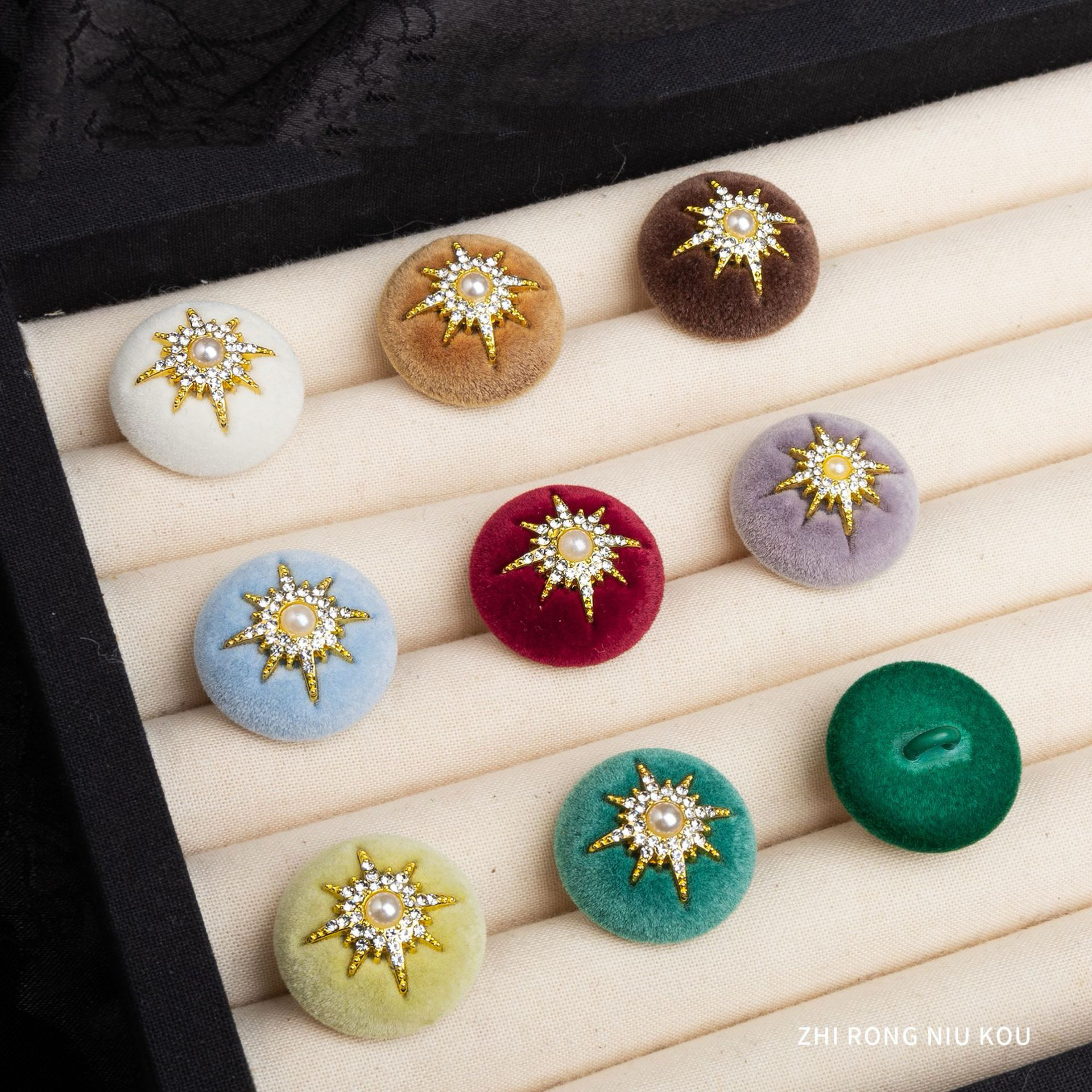 植绒纽扣珍珠星星扣小香名媛风丝绒扣毛衣西装外套装饰辅料扣
