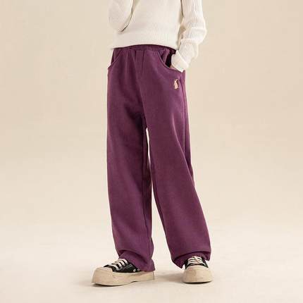 女童加绒裤子秋冬2024新款大童冬款灯芯绒休闲裤儿童冬季加厚长裤