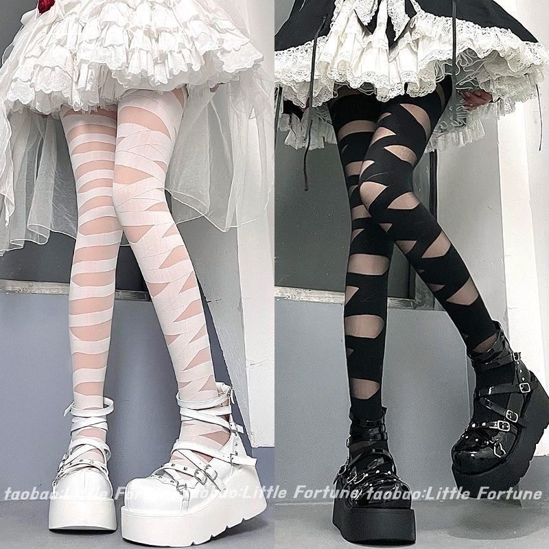 lolita交叉绑带白丝袜朋克辣妹
