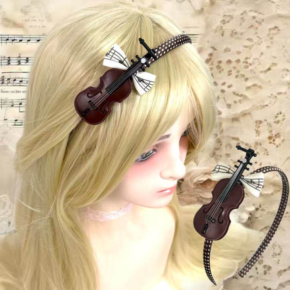 Little Fortune手作小提琴音符蝴蝶结洛丽塔复古头饰Lolita发箍