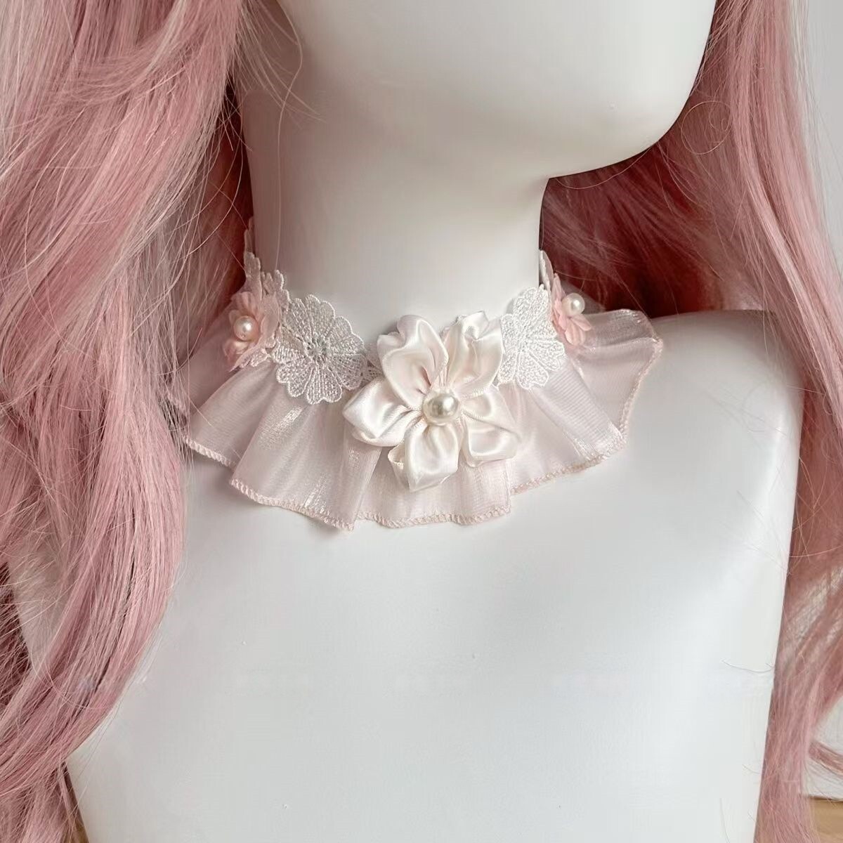 Little Fortune手作浅粉白色樱花树下的告白项链蕾丝lolita手袖