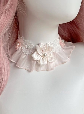 Little Fortune手作浅粉白色樱花树下的告白项链蕾丝lolita手袖