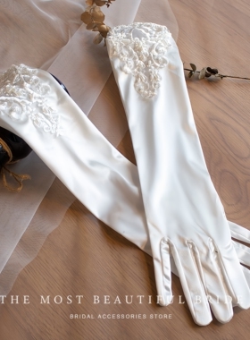 Little Fortune缎面婚纱复古蕾丝花边新娘结婚礼服lolita拍照手套
