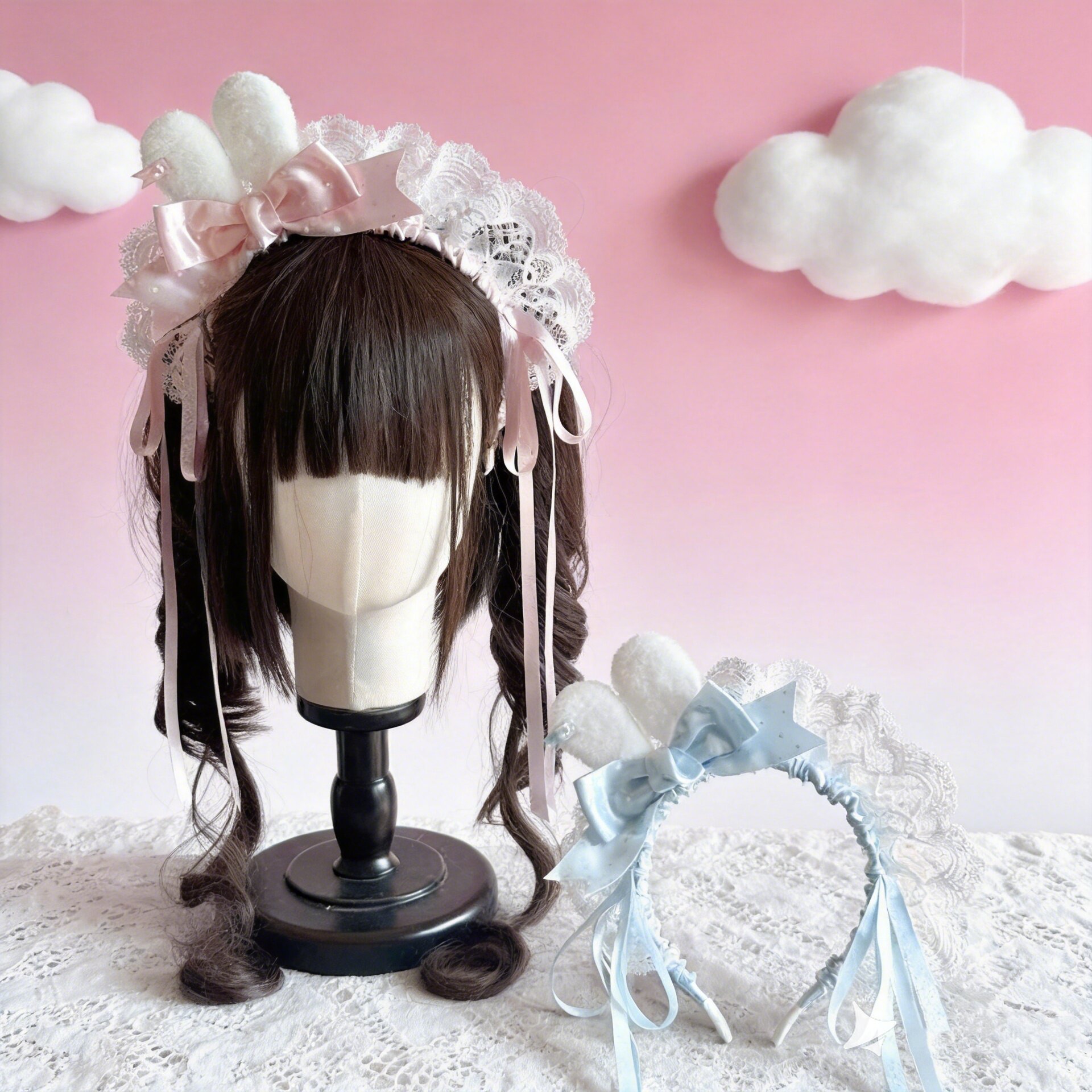 LittleFortune手作粉色蓝色波点小兔发箍迷你兔耳Lolita蝴蝶结kc