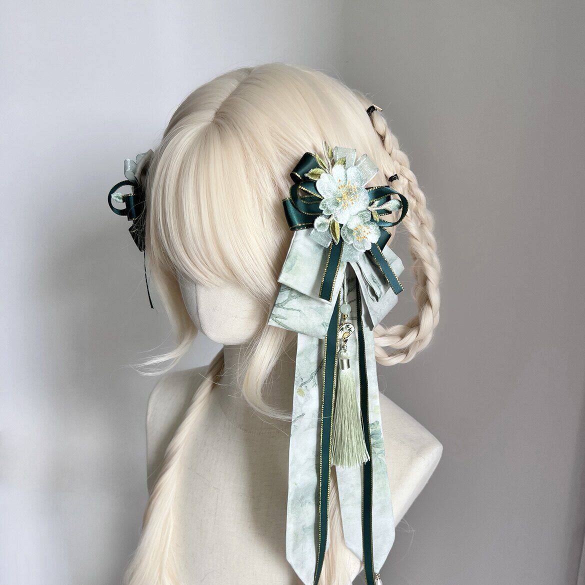 Little Fortune碧霄合欢叶澜依风绿花叶手作边夹 lolita 国风小物