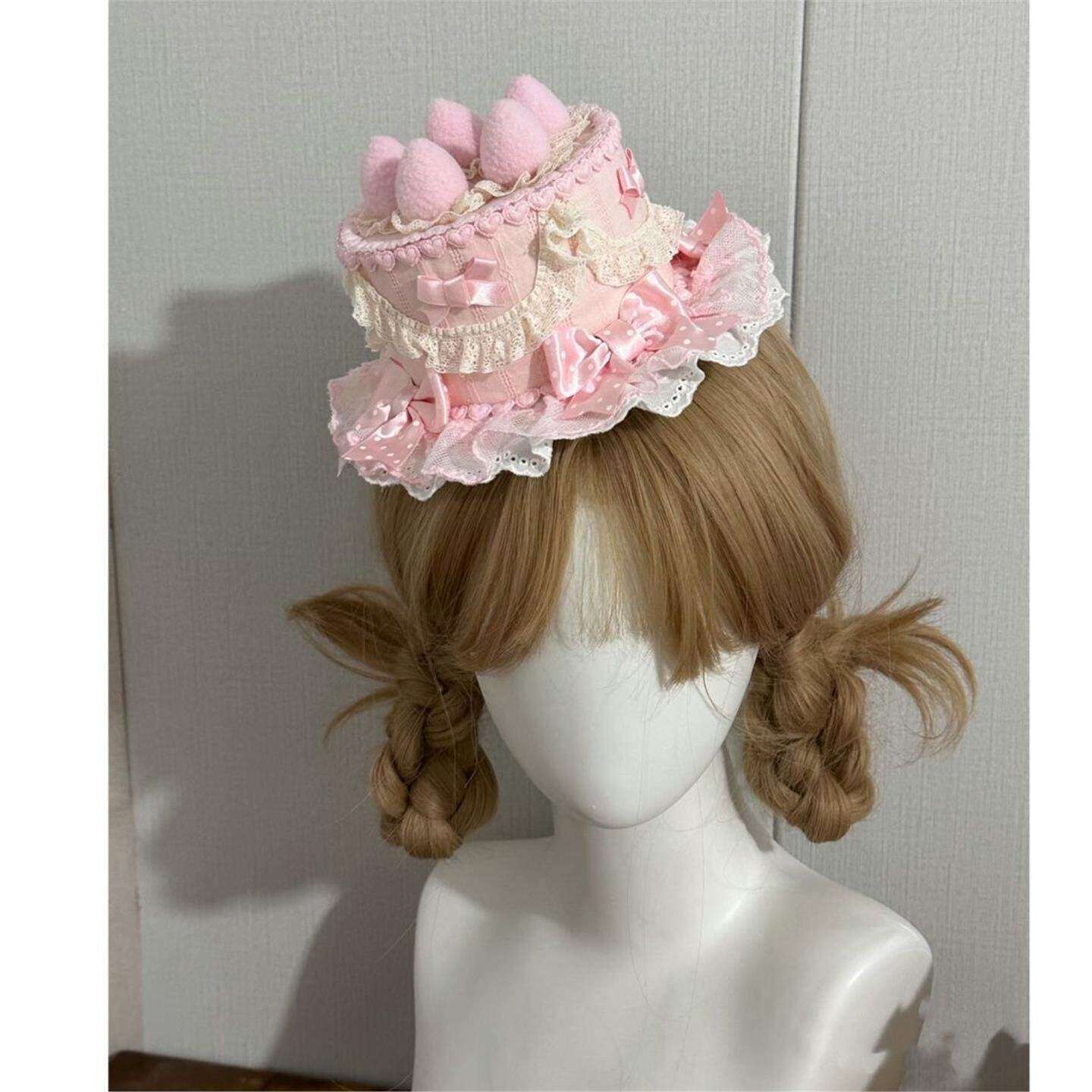 Little Fortune手作粉色大草莓蛋糕立体蕾丝奶油花边小礼帽lolita
