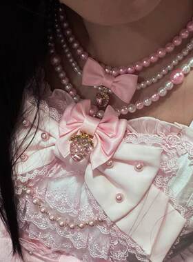Little Fortune粉色仿珍珠草莓Lolita百搭项链姬系恋姬洛丽塔颈链