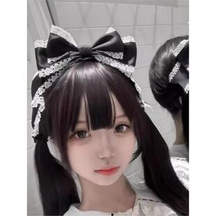 Little Fortune黑色lo配饰大蝴蝶结头饰手作黑色kc发箍Lolita发夹