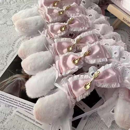 粉色系甜妹lolita毛绒耳朵蝴蝶结发箍甜美猫娘可爱少女心头箍发饰