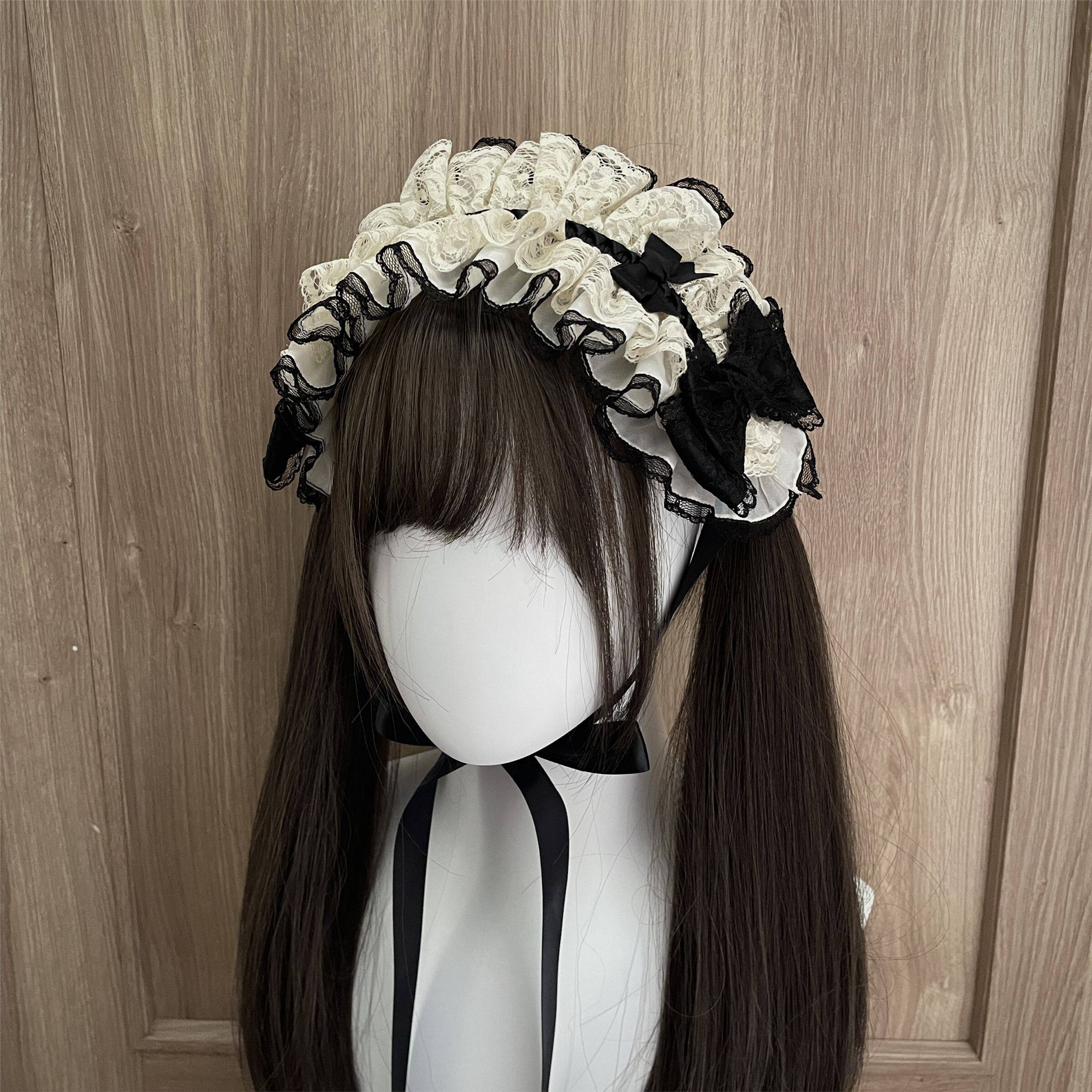 Little Fortune lolita气质款生成色黑色蕾丝蝴蝶结手作发带cla