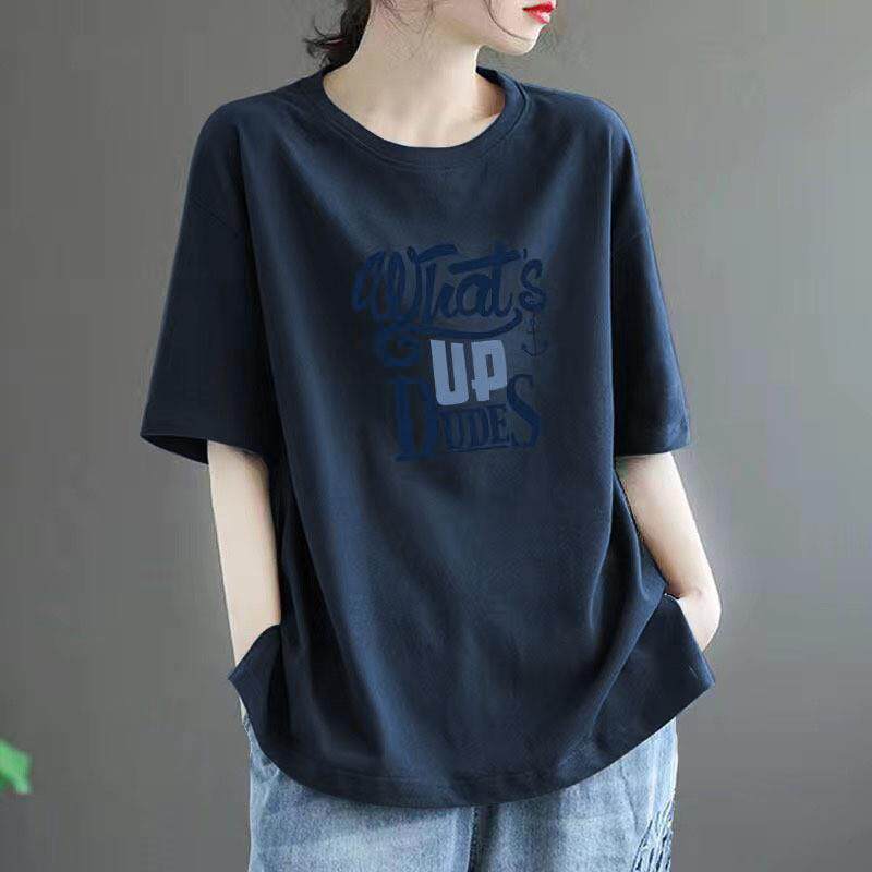 a100%纯棉短袖t恤女2026新款夏季宽松大码百搭洋气休闲印花上衣潮