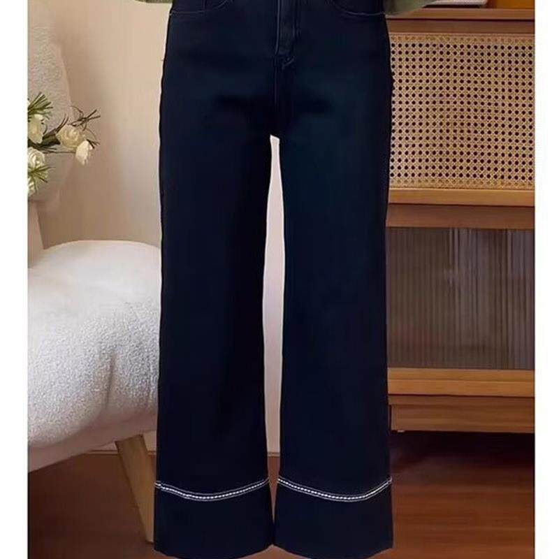 黑色直筒牛仔裤女2026春季新款宽松高腰显瘦梨形身材九分阔腿裤子