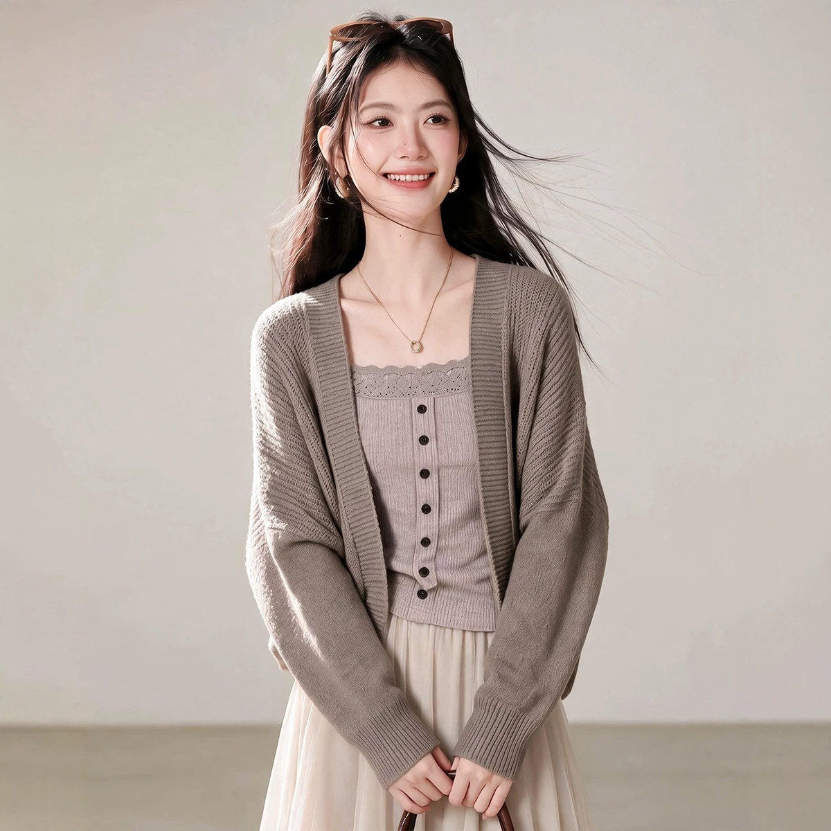 女秋冬蝙蝠袖针织衫外搭