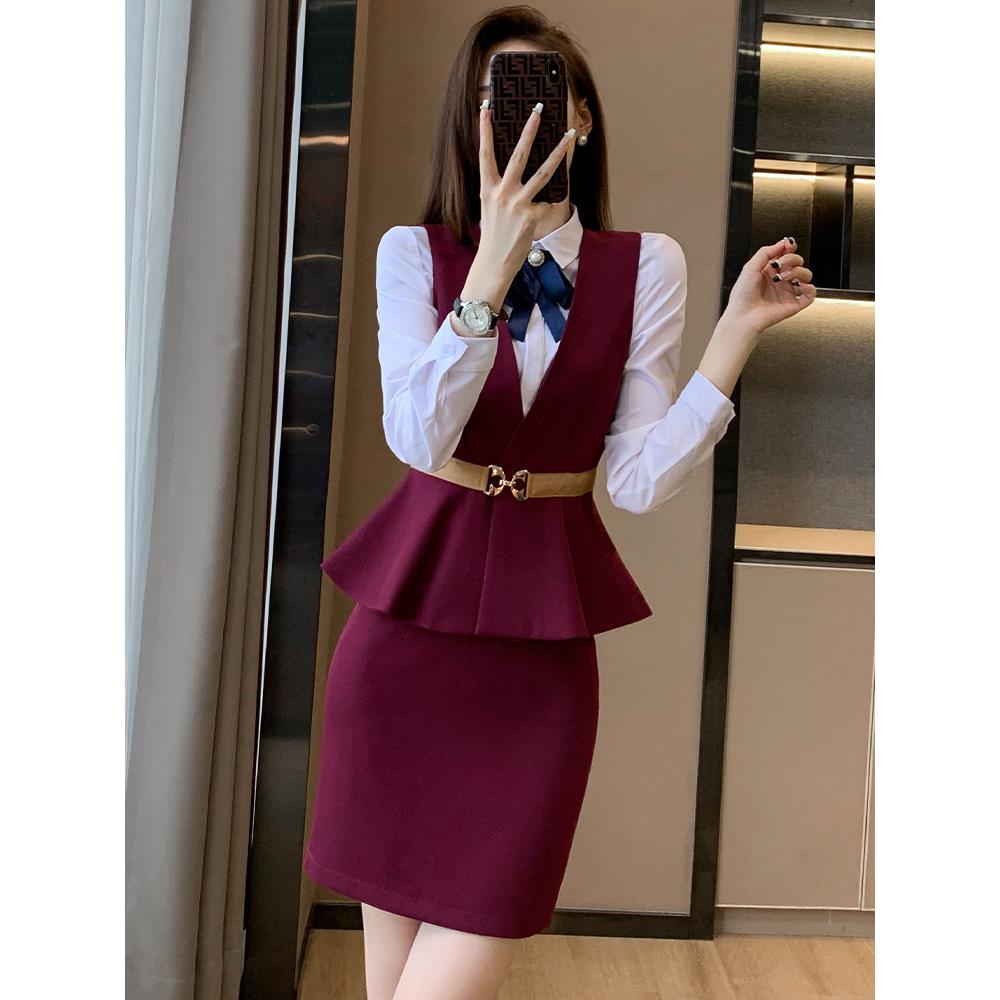 职业装西装马甲三件套装新款时尚气质酒店前台美容师院业工作服女