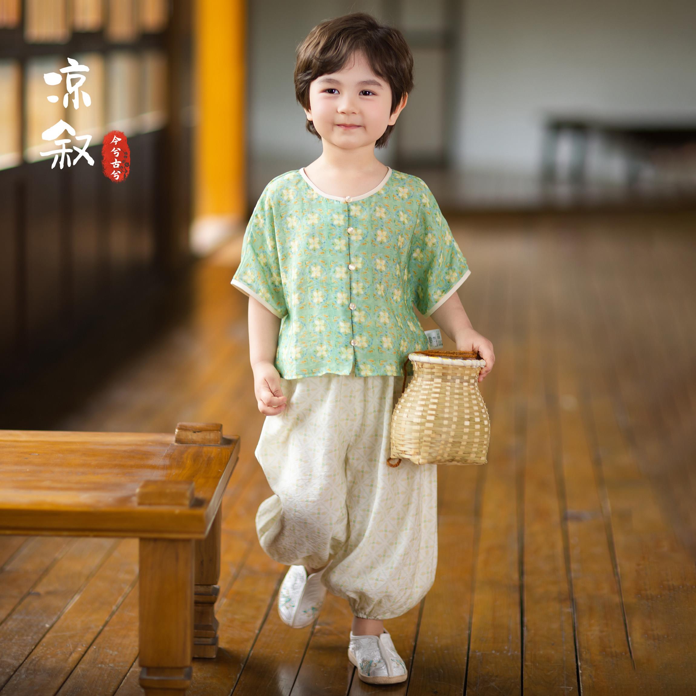 男童汉服圆领小宝改良唐褙子儿童表演出中国古风两件裤装幼儿园夏