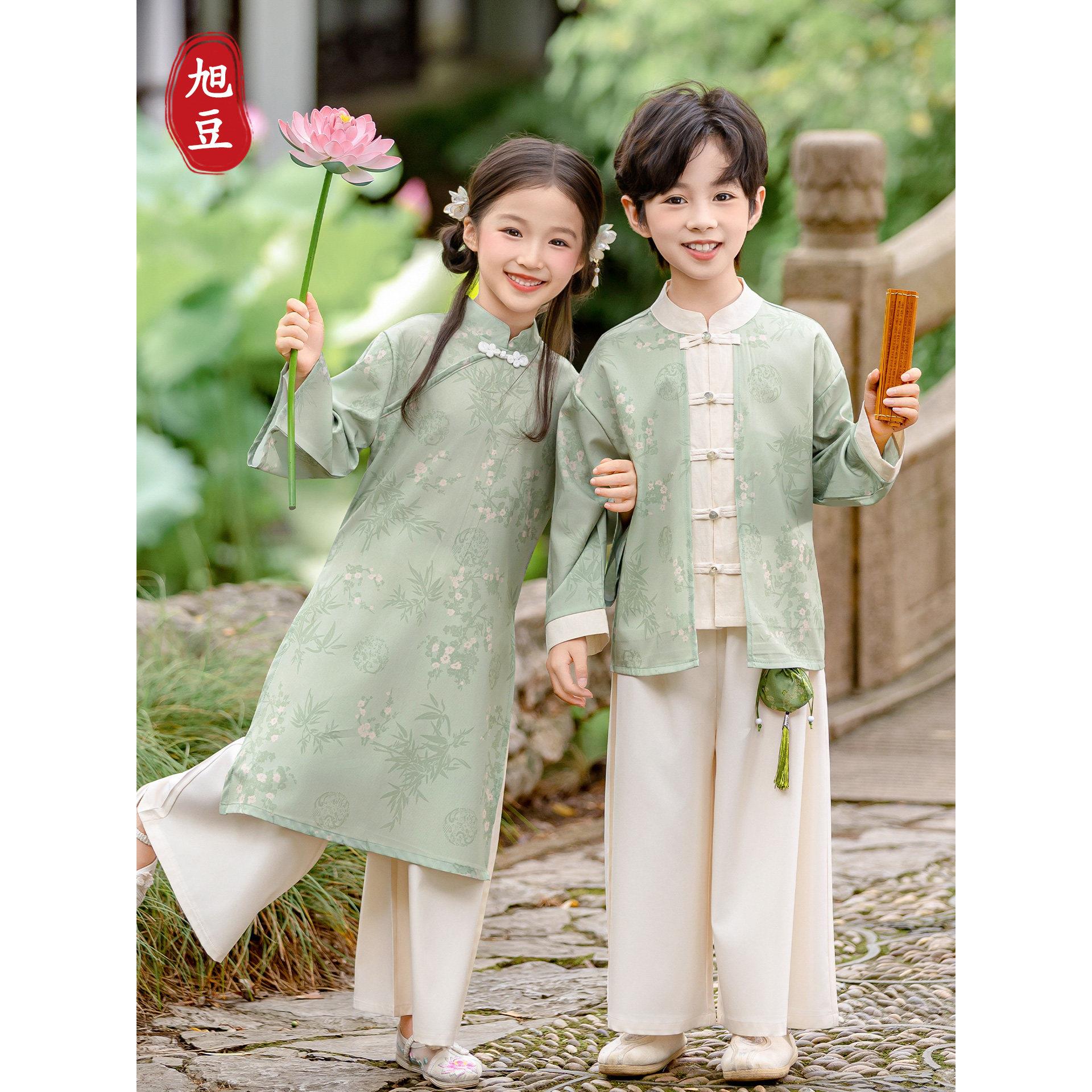 儿童汉服男童女童改良旗袍裙新中式古装国学服装幼儿园中秋演出服