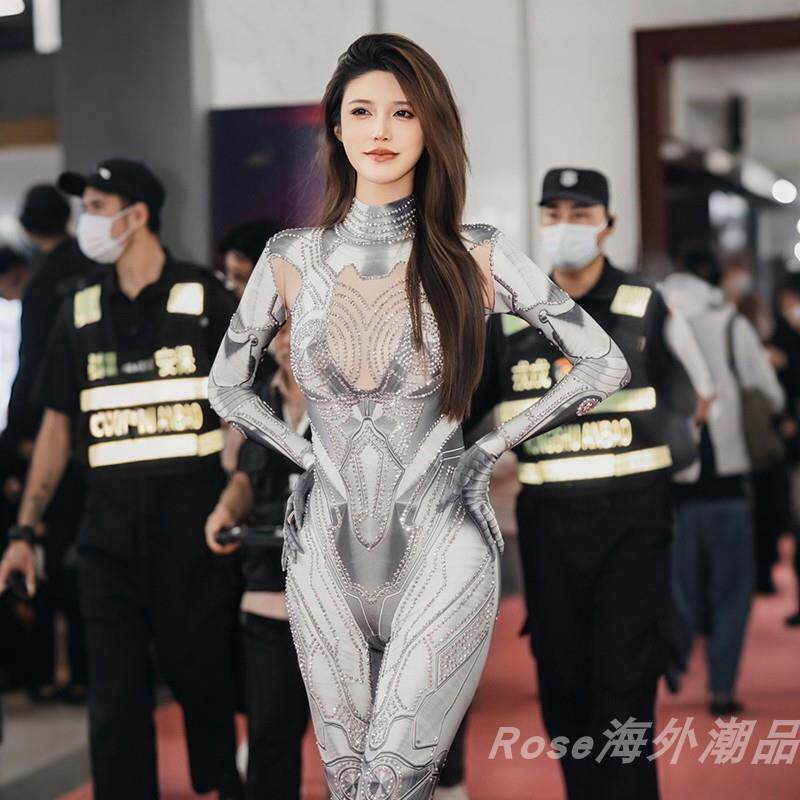 性感小乌苏同款赛博机械姬舞台连体衣ai妆未来科技感车展车模服装