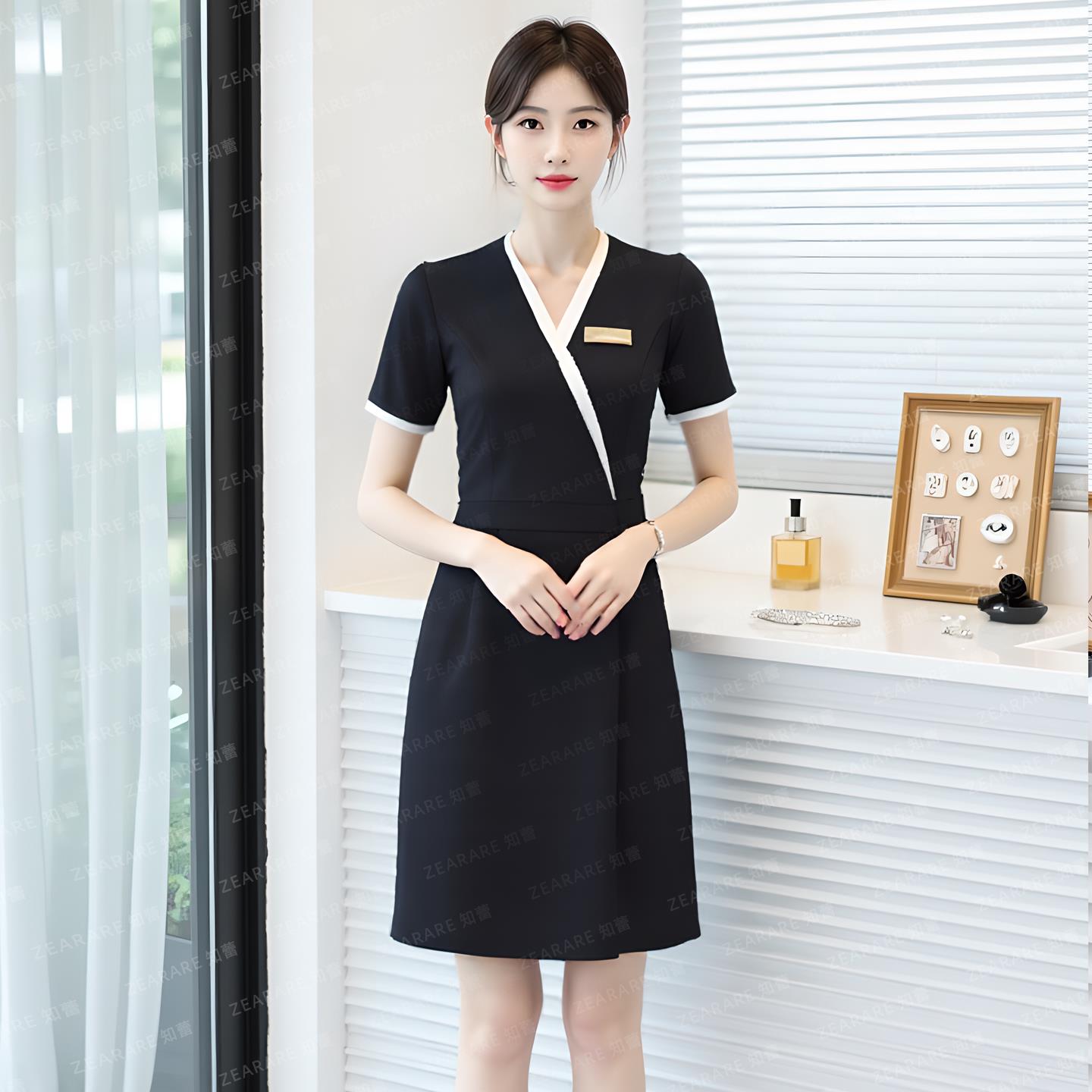 美容院工作服女洋装夏季采耳美甲足浴化妆品前台顾问美容师服