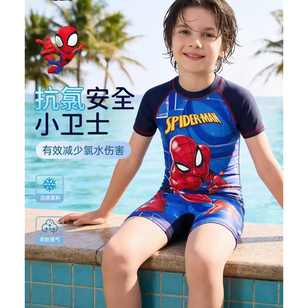儿童泳衣男童中大童连体男孩游泳衣2026年新款蜘蛛侠泳装短袖夏天图片