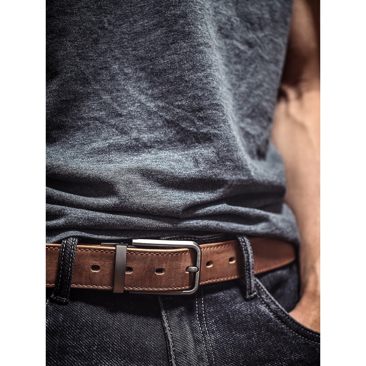 欧洲站VS:LV手工头层牛皮皮带复古植鞣纯牛皮针扣男士做旧裤腰带