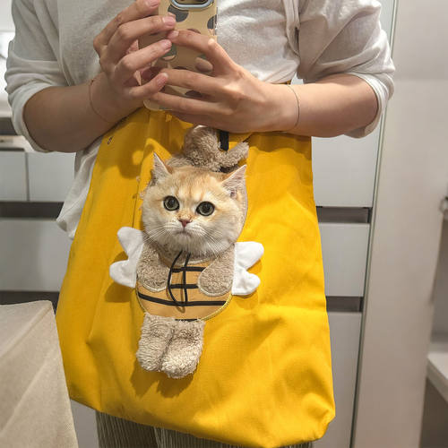 卡通猫包外出便携大容量轻便单肩手提宠物包可露头小型犬外出包